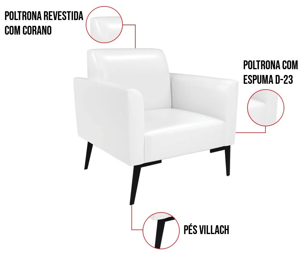 Kit 2 Poltronas Pés Villach Marisa Corano Branco D03 - D'Rossi
