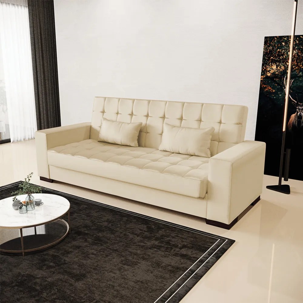 Sofá Cama Casal 3 Lugares 210cm Lisboa Corino  D03 - D'Rossi - Bege