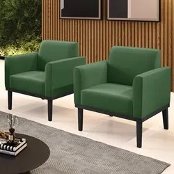 Poltrona Base Madeira Preto Kit 2 Maressa Suede Verde - Ibiza