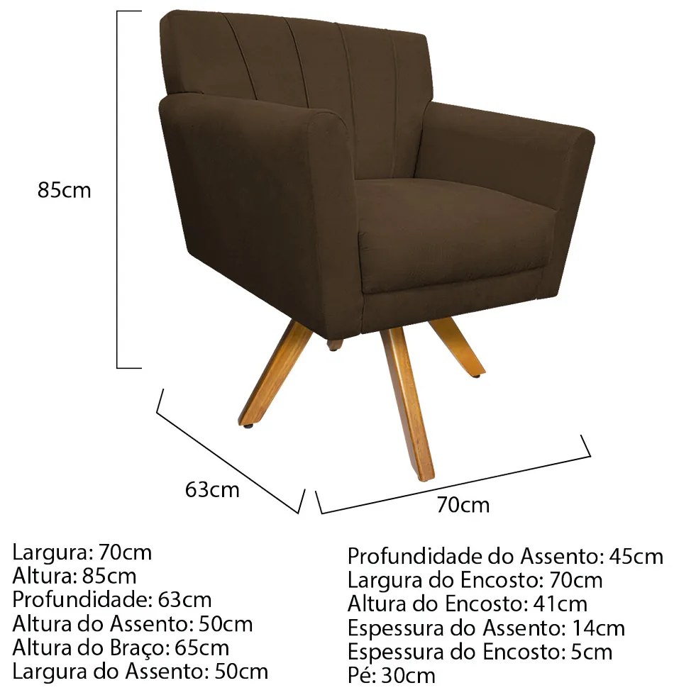 Poltrona Laura Base Giratória de Madeira Suede Marrom - ADJ Decor