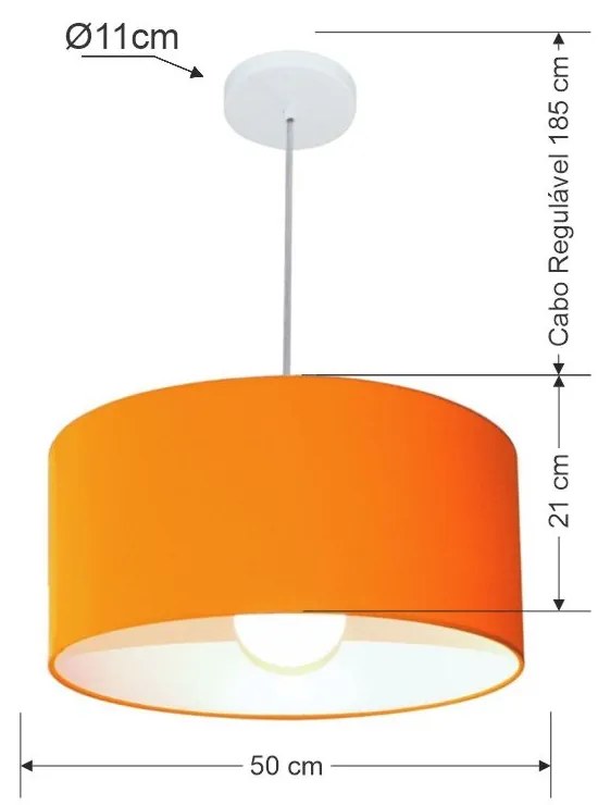Lustre Pendente Cilíndrico 4052 Cúpula em Tecido 50x21cm Laranja - Bivolt
