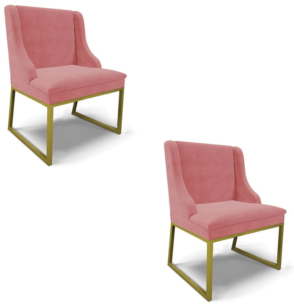 Cadeira Sala de Jantar Industrial Dourado Kit 2 Liz Suede D03 - D'Rossi - Rose