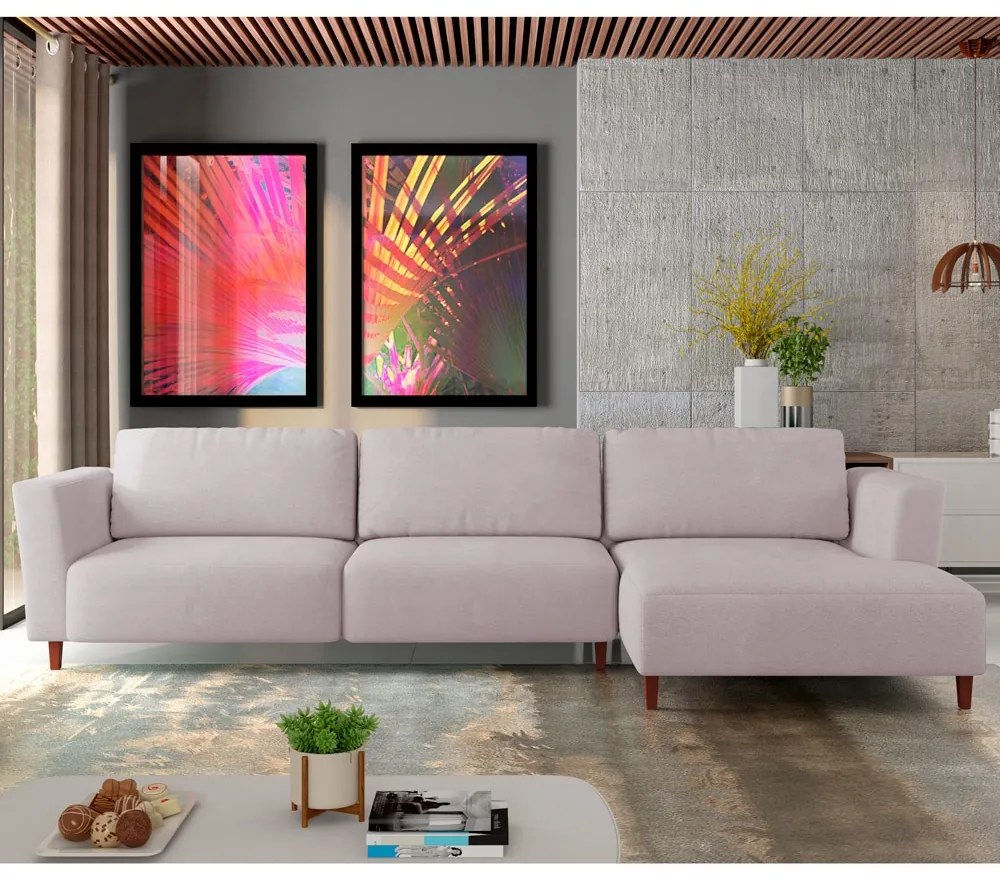 Sofá 370cm com Chaise Direita Franz Suede Rosê G52 - Gran Belo