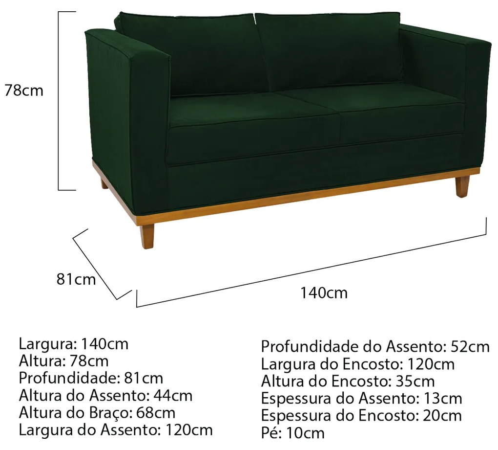 Sofá 2 Lugares Europa Suede Verde ADJ Decor