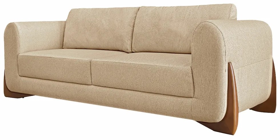 Sofá Decorativo 3 Lugares 200cm Pés em Madeira Buzz Linho Bege G63 - Gran Belo