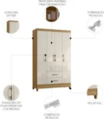 Guarda Roupa Solteiro 111cm 4 Portas Évora Z17 Freijó/Off - Mpozenato