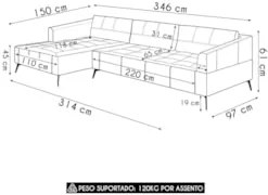 Sofá 5 Lugares 346cm Com Chaise Esquerdo Eko Couro Bege Z55 - Mpozenat