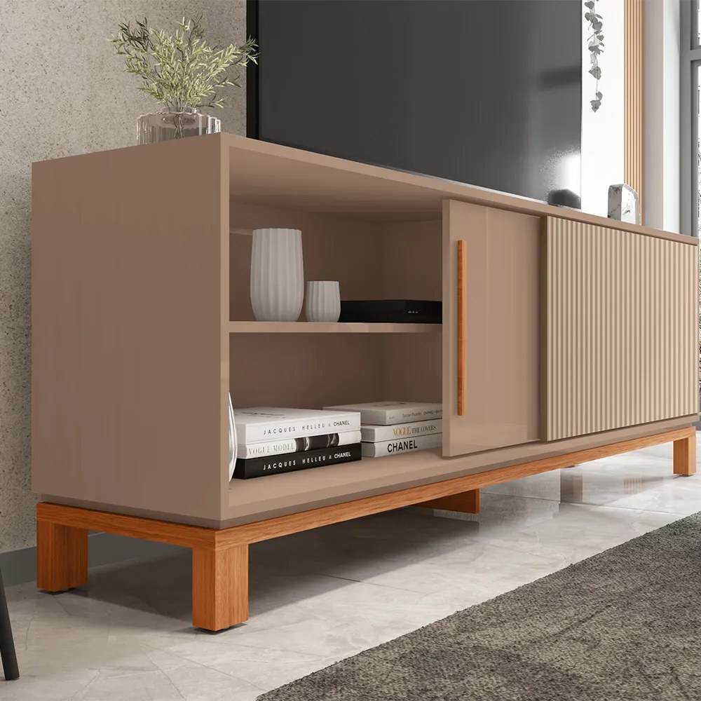 Rack Bancada Tv Para Sala de Estar 180cm Visari C01 - D'Rossi - Marrom/Freijó