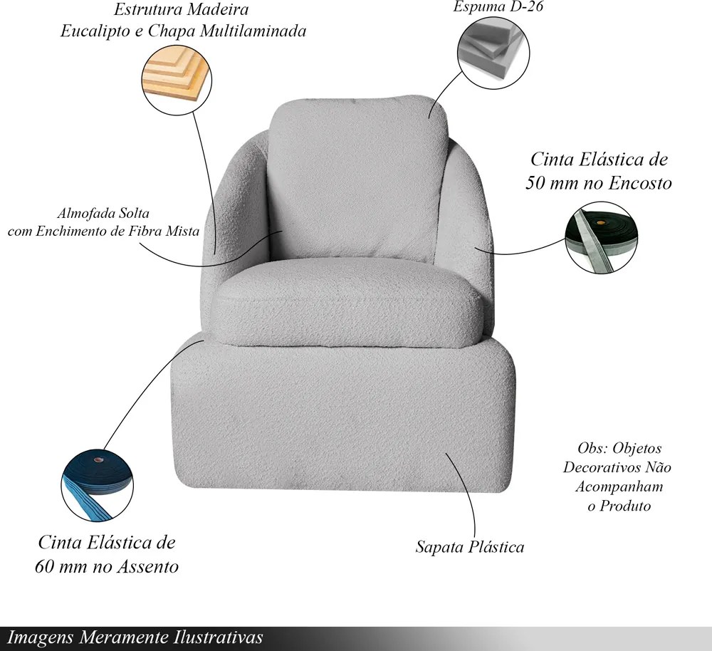 Kit 2 Poltronas Design Sala de Estar Califa Encosto Almofadado Bouclê Cinza G92 - Gran Belo