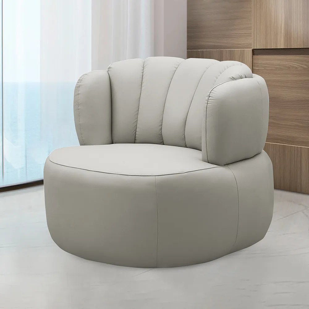 Poltrona Decorativa Mariele Sala de Estar Base Giratória em Aço Couro Off White G88 - Gran Belo