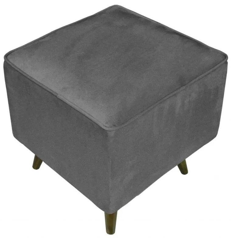 Puff Quadrado Modena Sigma em Suede com Pés Palito Inclinado - Cinza