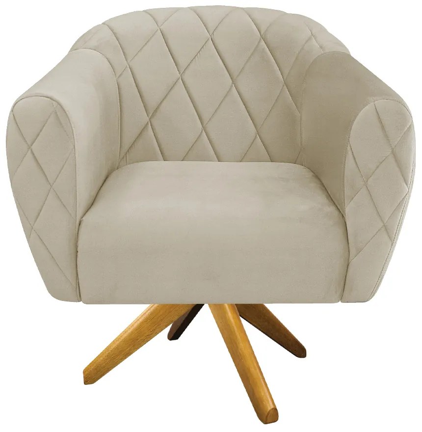 Kit 02 Poltronas Grazi Base Giratória de Madeira Linho - ADJ Decor