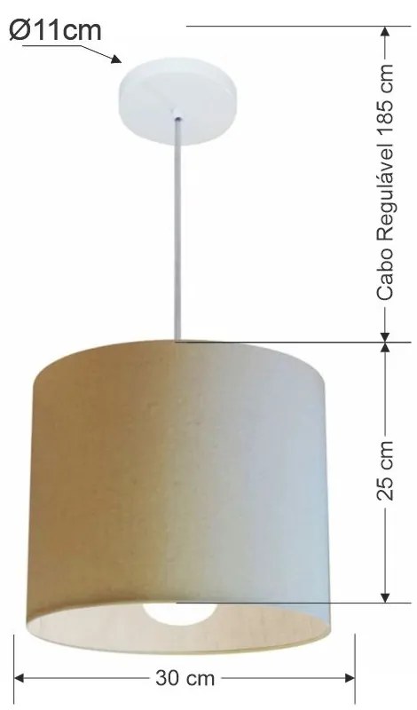 Lustre Pendente Cilíndrico Md-4113 Cúpula em Tecido 30x25cm Algodão Crú - Bivolt