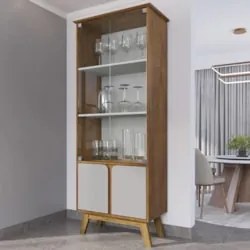 Cristaleira Porta de Vidro 70cm Pés Retrô Madri Naturalle/Off - Bechar