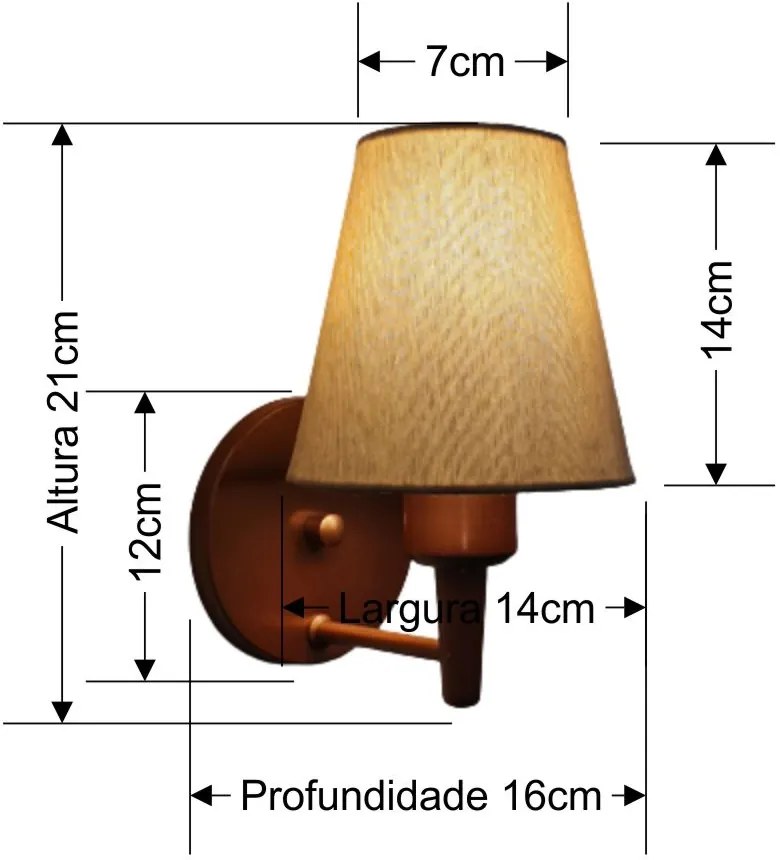 Arandela Cone Md-2004 Base Cobre Cúpula em Tecido 14/14x07cm Palha - Bivolt