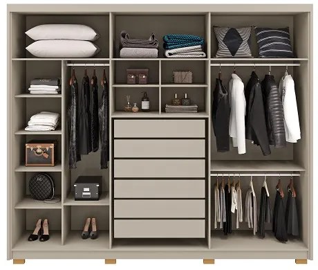 Guarda Roupa Com Espelho Dubai Majestic 6 Portas e 6 Gavetas Fendi - Vila Rica Móveis