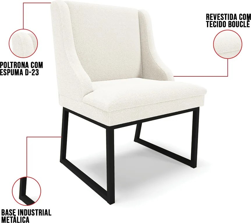 Cadeira Sala de Jantar Industrial Preto kit 4 Liz Bouclê D03 - D'Rossi - Off White