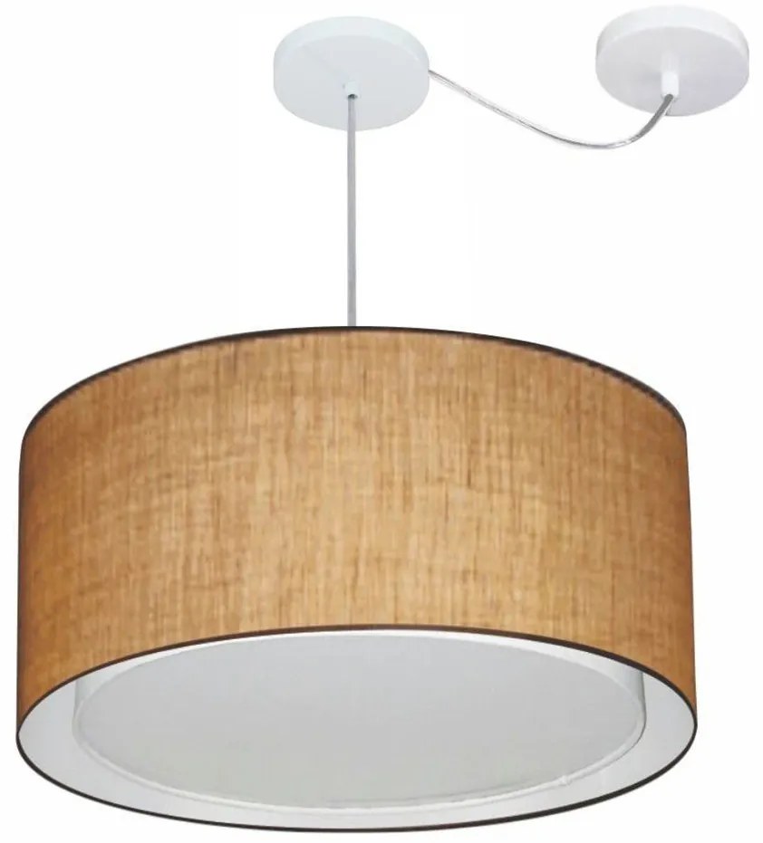 Lustre Pendente Cilíndrico Com Desvio Md-4316 Cúpula em Tecido 55x30cm Palha - Bivolt