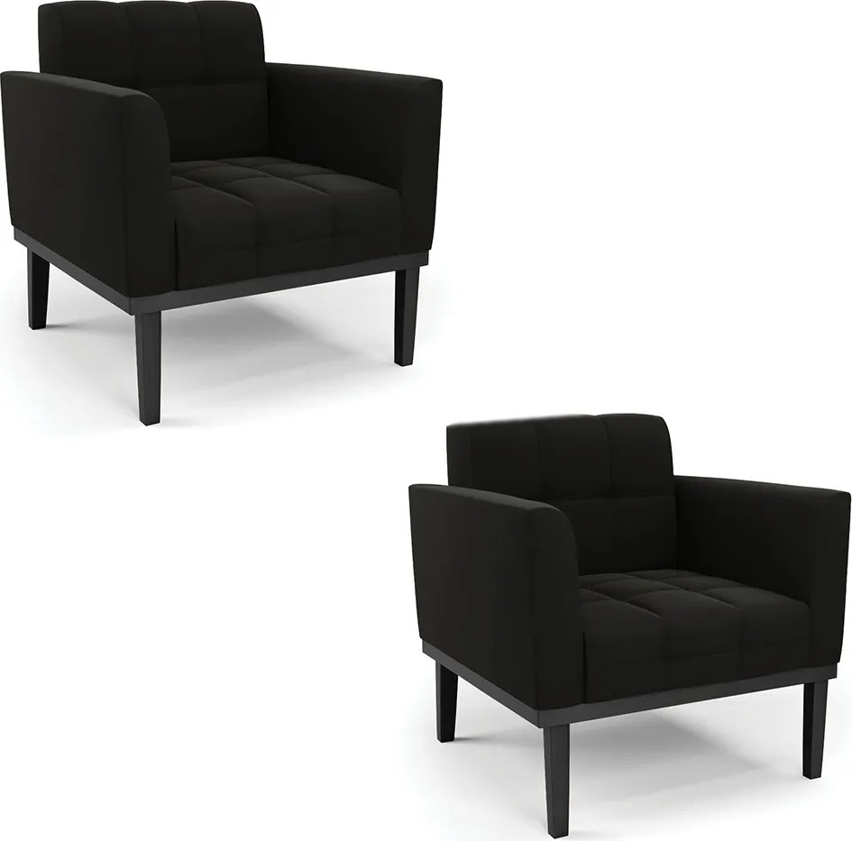 Kit 2 Poltronas Decorativas Karen Pés Fixo em Madeira Preto Suede Preto G19 - Gran Belo