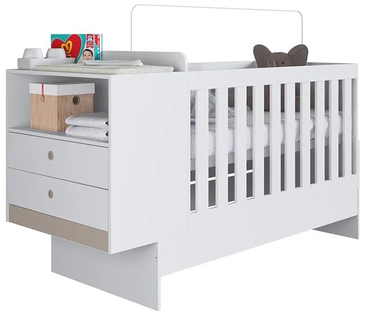 Berço Cama Com Cômoda Trocador E Escrivaninha Meu Fofinho - Branco