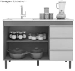 Balcão Gabinete Para Pia 120cm Sem Tampo 2 Portas Karen Z49 Nature/Off