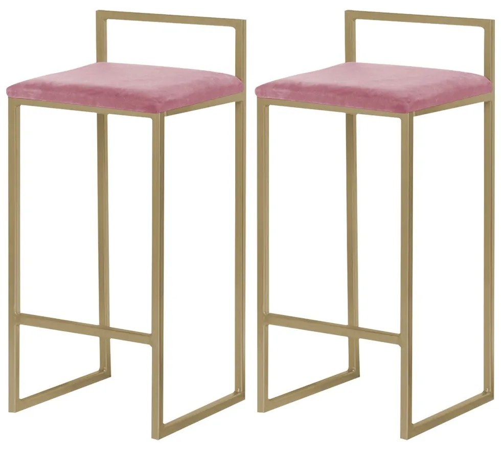 Kit 2 Banquetas Decorativa Jasmine Base Gold Suede Rosa G41 - Gran Belo