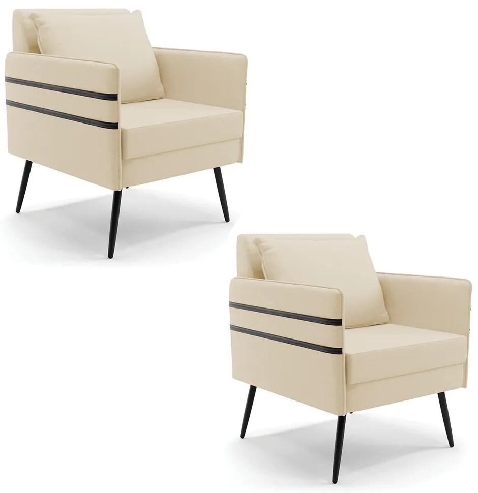 Kit 02 Poltronas Mari Linho Pés Palito de Ferro Preto D03 - D'Rossi - A32 Palha