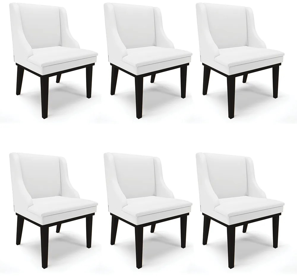 Kit 06 Cadeiras de Jantar Liz Corino Branco Base Fixa Madeira Preto D03 - D'Rossi