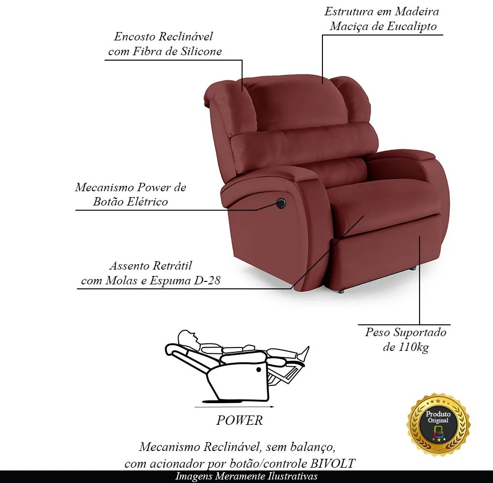 Poltrona do Papai Reclinável Napoli Power Elétrica PU FH1 - D'Rossi - Vermelho
