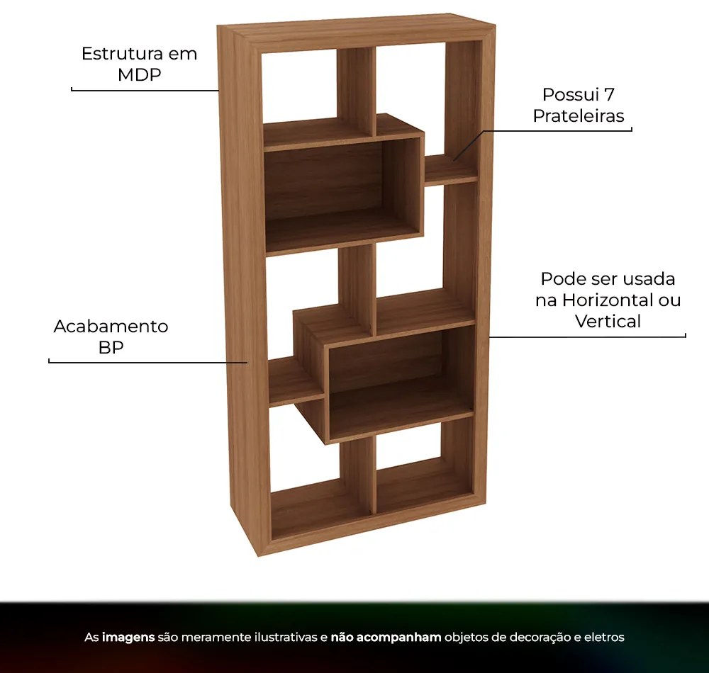 Estante Aberta Escritório Sala de Estar Home Ofice E1712 MDP Amendoa G69 - Gran Belo