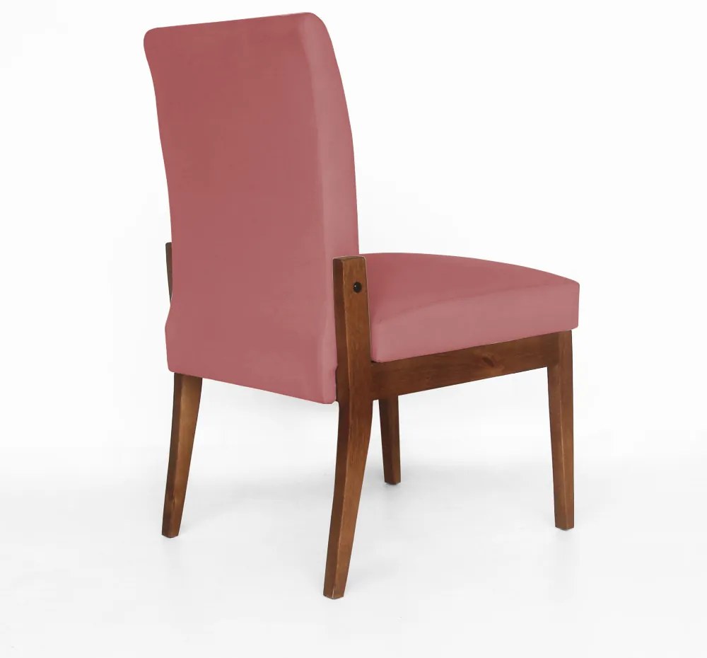Cadeira De Jantar Aurora Base Madeira Maciça Estofada Suede Rose