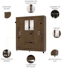 Guarda Roupa Solteiro 154cm Com Espelho Mayra Imbuia V02 - Mpozenato