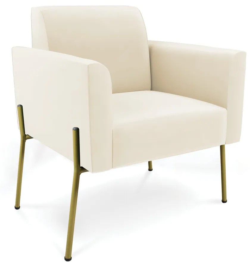 Poltrona Sala Decorativa Pé de Ferro Dourado Marisa Veludo D03 - D'Rossi - Bege