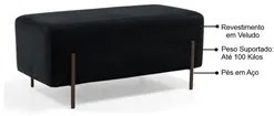 Kit 2 Puffs Decorativos 90cm Base Aço Status C-300 Veludo Preto - Domi