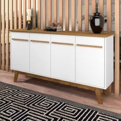 Buffet Aparador Sala de Estar 160cm 4 Portas Opala Cinamomo/Branco - B