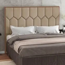 Cabeceira Cama Box Casal Queen 160cm Órion Z37 Veludo Bege - Mpozenato