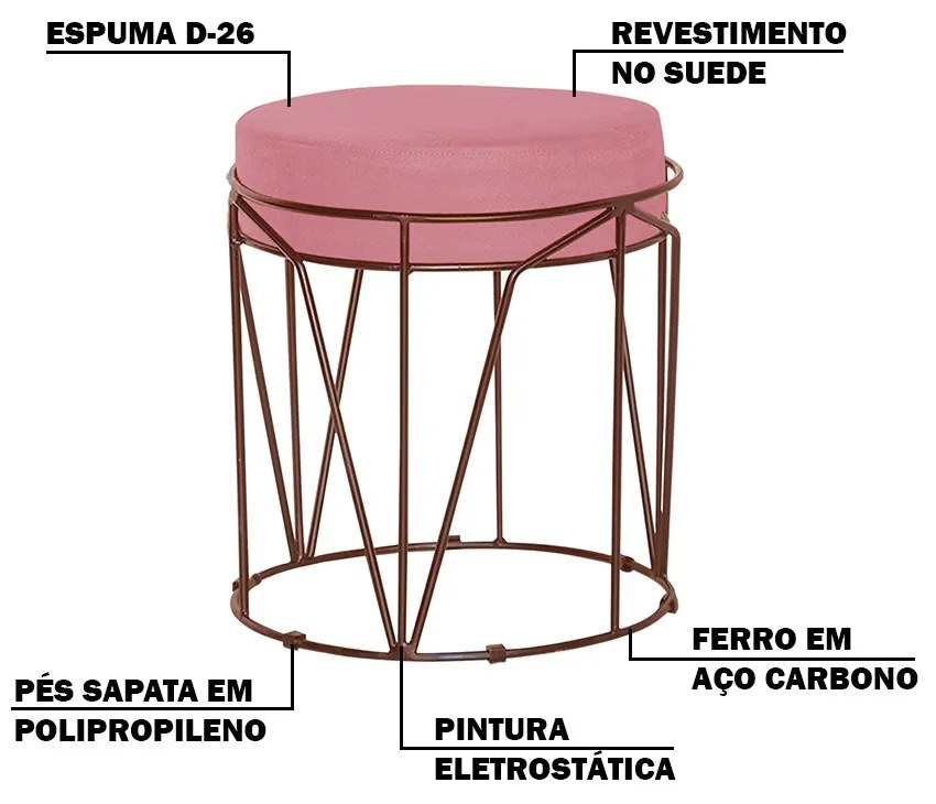 Puff Decorativo Sala de Estar Base Bronze Chloe Suede Rosa G41 - Gran Belo