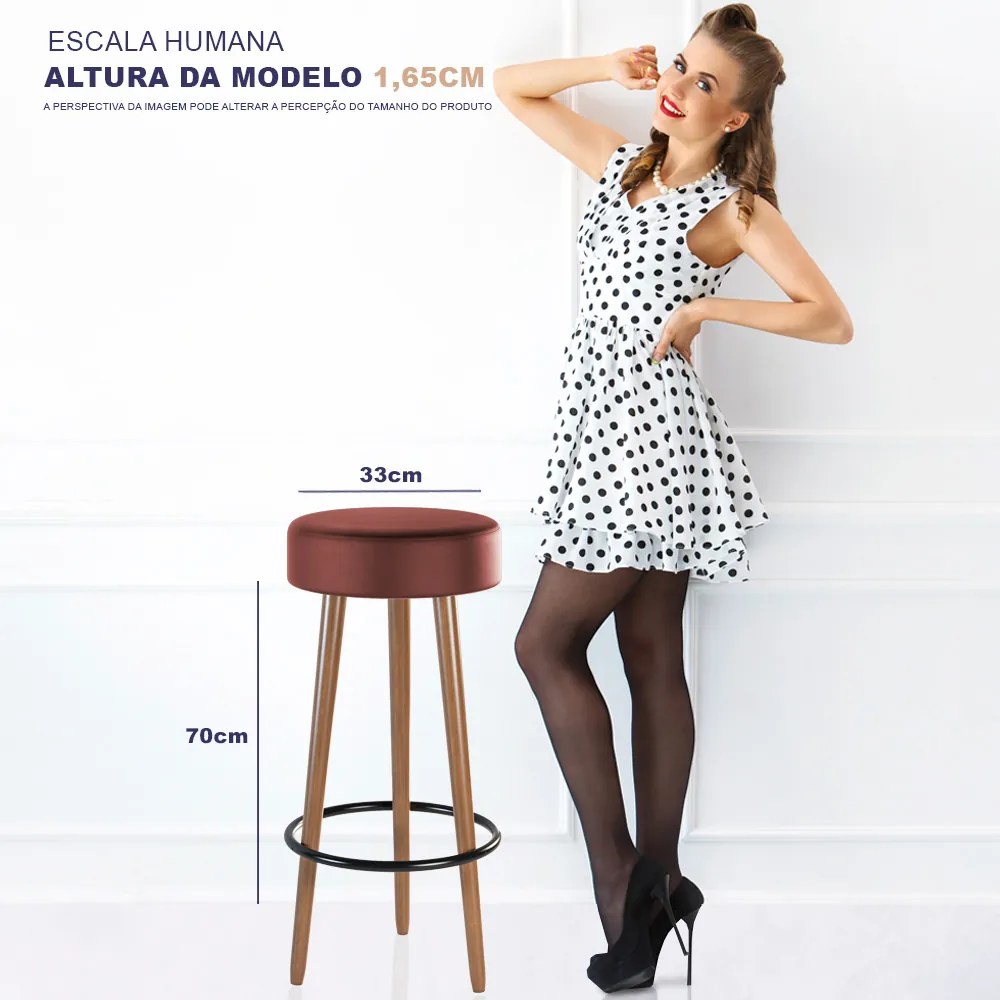 Banqueta Alta para Cozinha Base Madeira Kit 4 Dani Sintético PU Telha S02 - D'Rossi