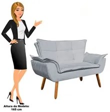 Kit 2 Poltronas Namoradeiras Pés Palito 2 Lugares Opla Suede Cinza - I