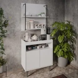 Aparador Cantinho do Café e Painel 2 Prateleiras Flora Z34 Branco - Mp