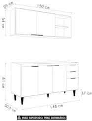 Armário de Cozinha CP01 Para Pia 150cm Pérola Z34 Branco    - Mpozenat
