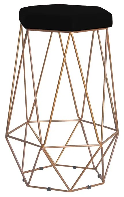 Banqueta Decorativa Rubel Base Gold Veludo Preto G41 - Gran Belo