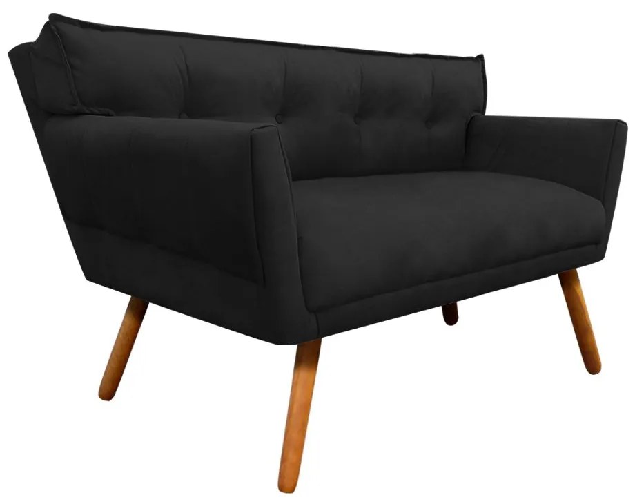 Kit 1 Namoradeira 2 Lugares e 1 Poltrona Anitta Suede Pés Palito Castanho - D'Rossi - Preto