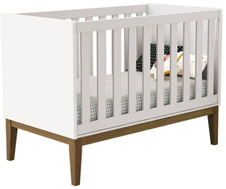 Berço Mini Cama Theo com Pés Square Mel - Branco Fosco
