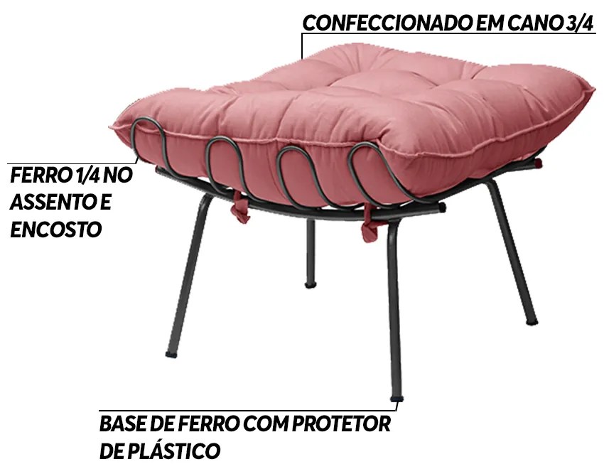 Kit 2 Puff Decorativo Sala de Estar Abel Pés Preto Suede Rosa G41 - Gran Belo