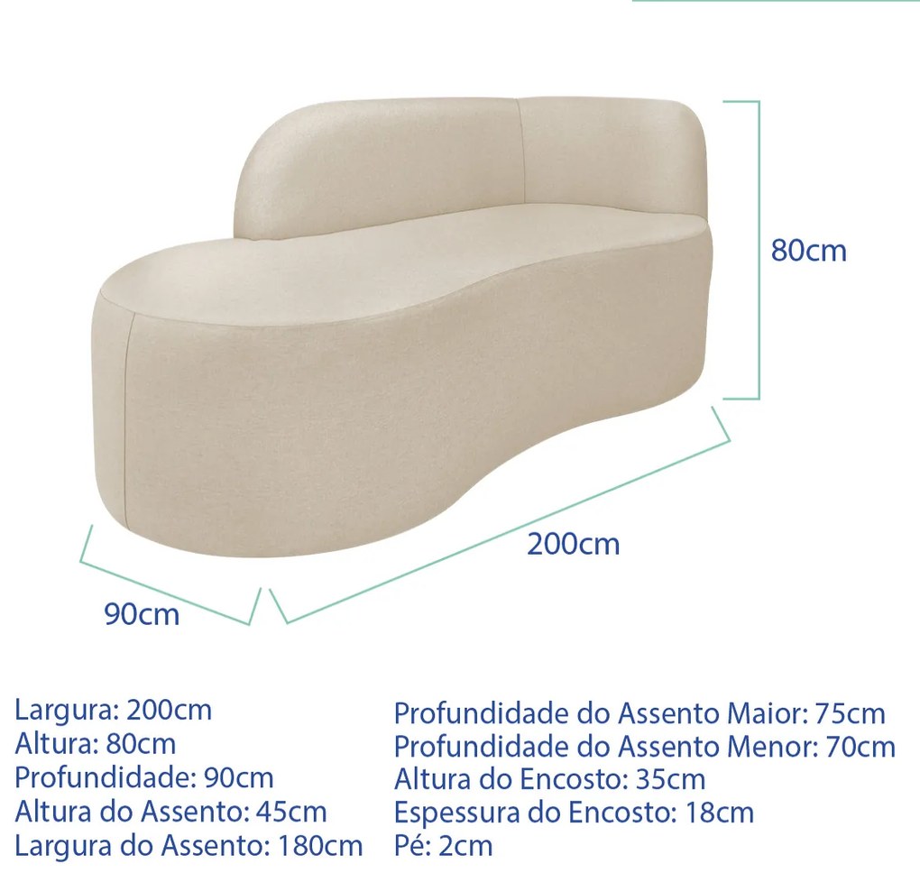 Divã Recamier Orgânico Tokyo 200cm Lado Esquerdo Bouclé - ADJ Decor