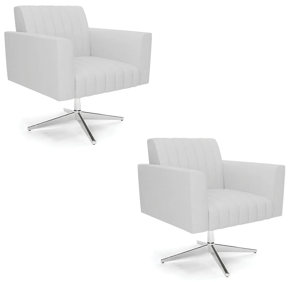 Kit 2 Poltronas Giratória Viena Gomada Linho Base Cromada D03 - D'Rossi - A05 Cinza