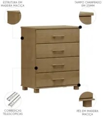 Cômoda Para Quarto 85cm 4 Gavetas Pé Madeira Eduarda Freijó F07 - Mpoz