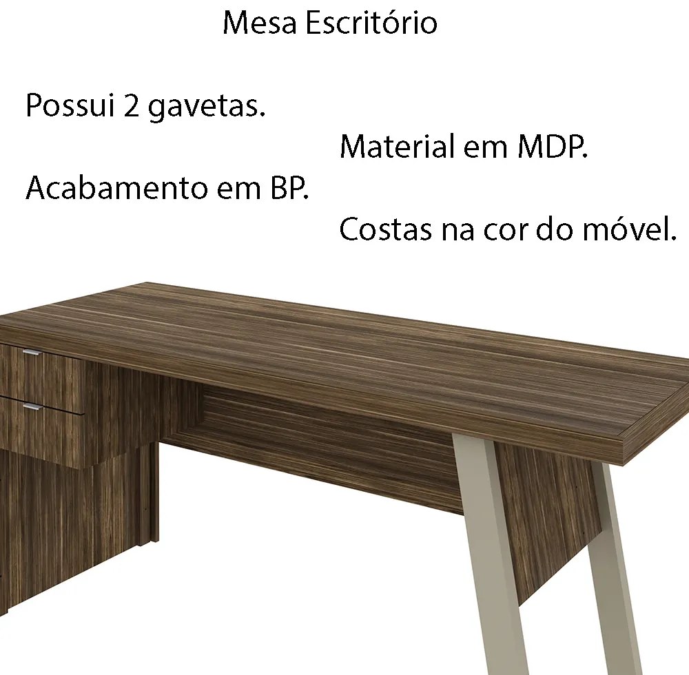 Mesa com 2 Gavetas para Escritório Home Office ME4122 MDP Nogal/Fendi G69 - Gran Belo
