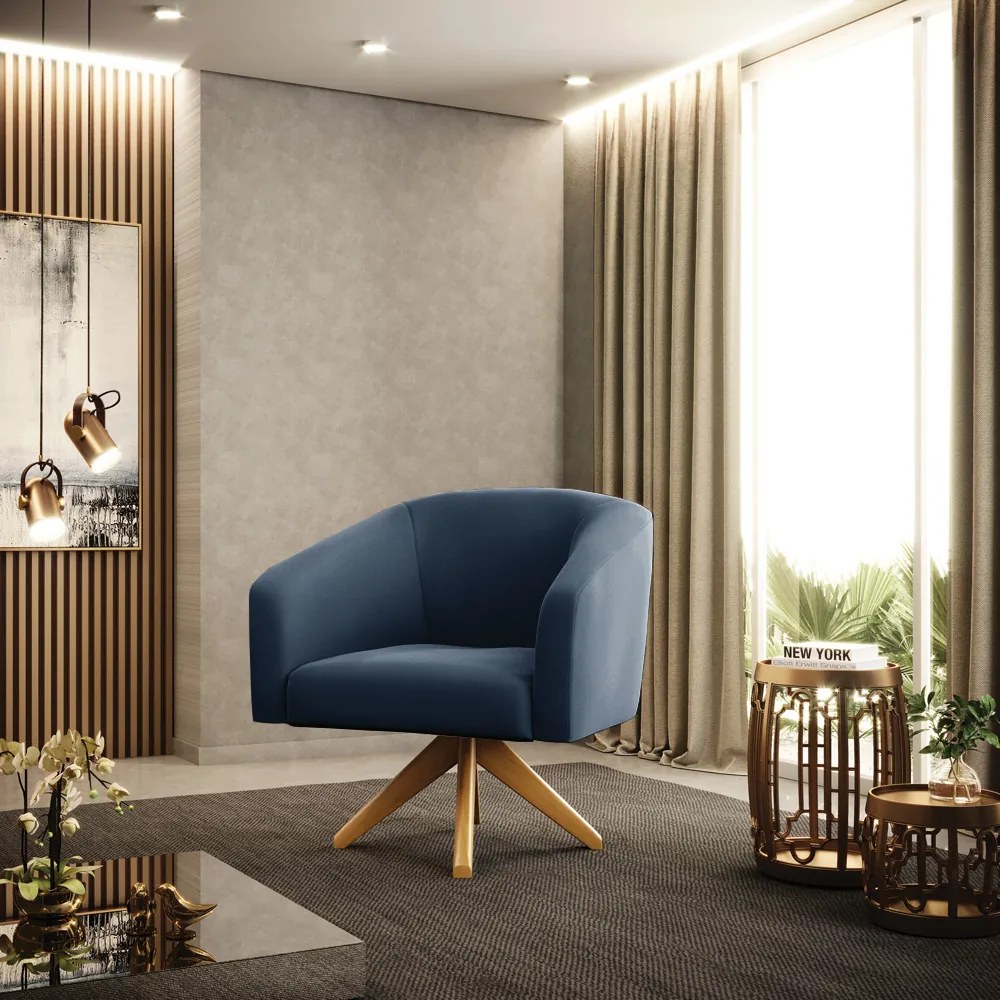 Poltrona Decorativa Giratória MA30 Kit 2 Stella Suede Azul Marinho D03 - D'Rossi